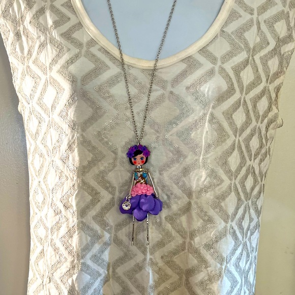 CUTE “LADY” SILVER CRYSTAL PENDANT NECKLACE - Picture 1 of 5